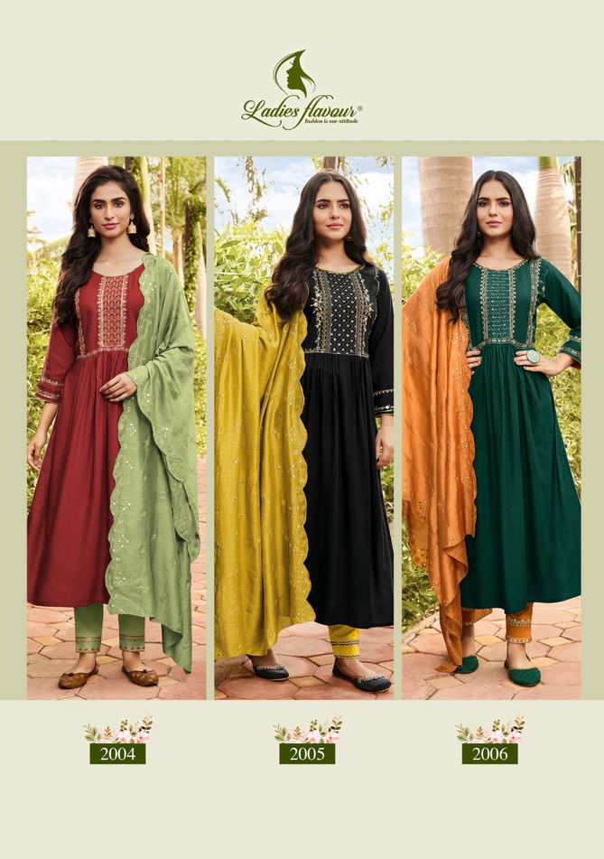 Surabhi Vol 2 By Ladies Flavour Rayon Kurti With Bottom Dupatta Catalog
